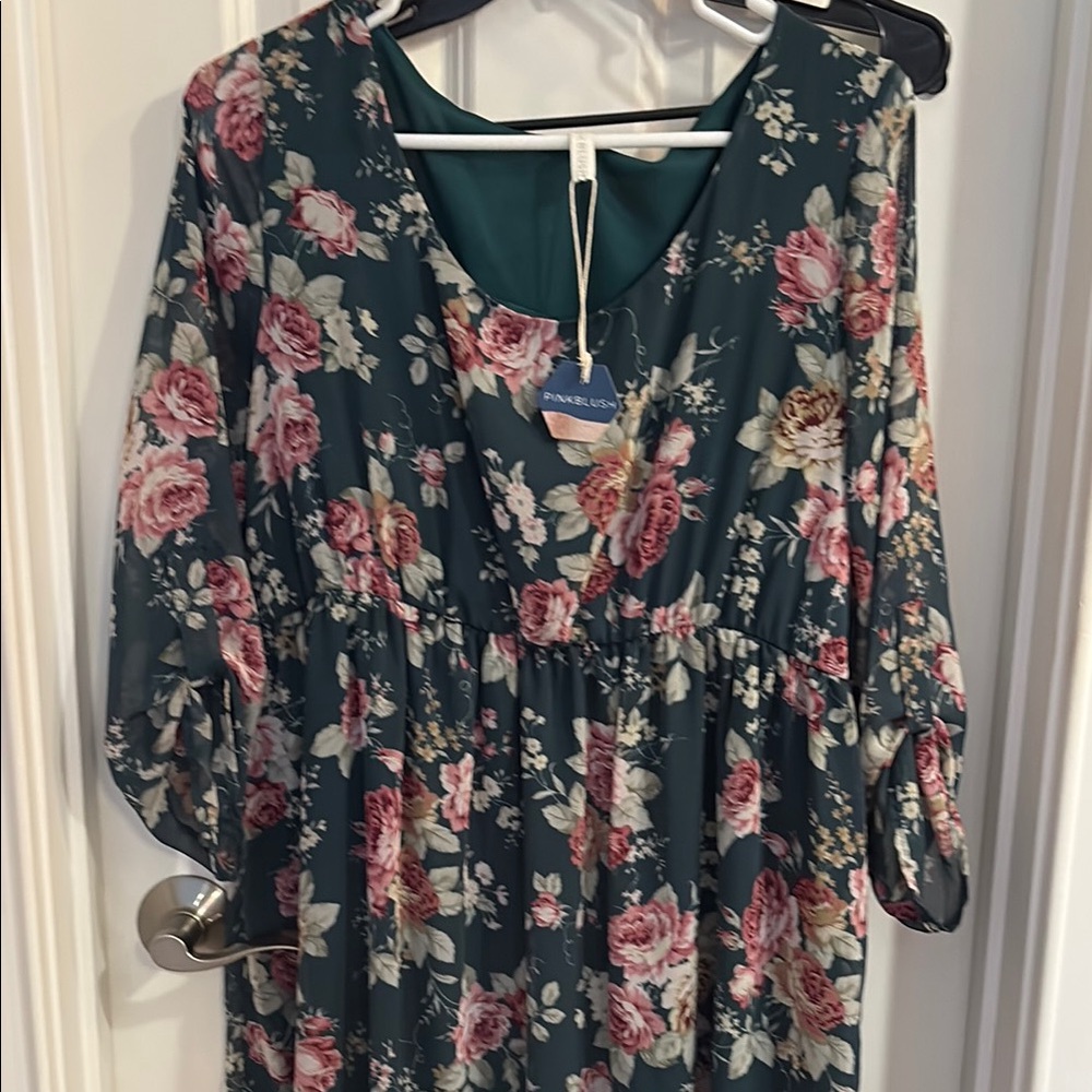 Pinkblush Teal Dress with Pink Floral Design